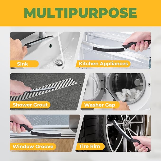 KMOSENIA Cleaning Brush, 5 Pcs Hard Bristle Crevice Cleaning Brush, Grout Brush, Scrub Brush for Tile Grout Crevice, Gap Cleaning Tools for Bathroom Kitchen Toilet Window Track (5, Black)