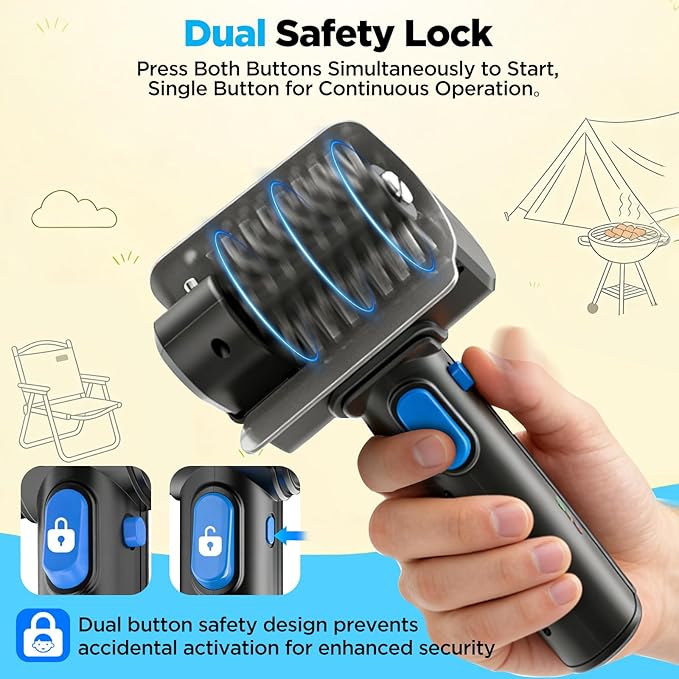 Electric Grill Brush with Dual Safety Lock - Ideal Gift for Men Dad Husband, Professional BBQ Cleaner with Submersible 304 SS Head, Splash-Proof Scrubber for Outdoor Grill (Blue Button)