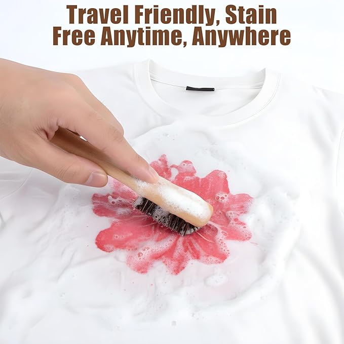 3 Pcs Laundry Stain Brush, Wood Laundry Stain Brush with Boar Bristle for Scrubbing Stains from Cloth Fabric Leather and Household