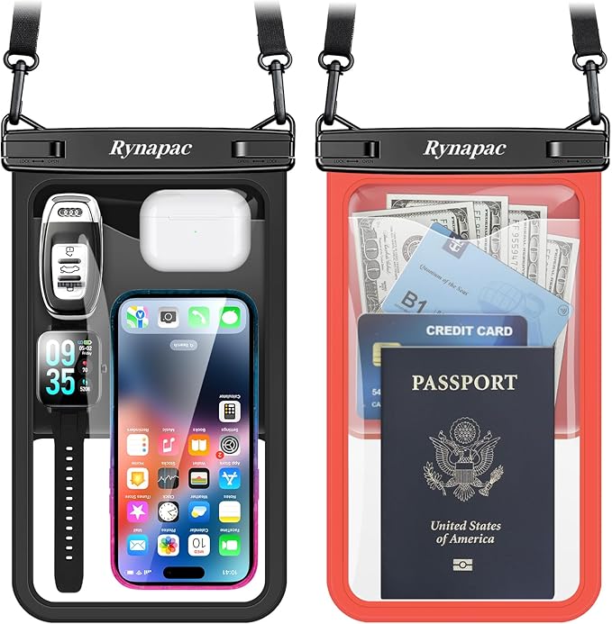 [Up to 10"] Large Waterproof Phone Pouch Bag - 2 Pack Waterproof Phone Case for iPhone 16 15 14 Pro Max Galaxy S25 S24 Ultra, IPX8 Cellphone Water Protector Pouch Beach Essentials Travel Must Haves