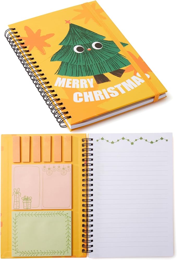 A5 Spiral Sticky Notebook,with 9 pads of decorated sticky notes and a handy notebook,Chrismas Note Pads Teacher Appreciation Gift XMS Gift Writing Memo Pads School Office Supplies and Daily Life Organization (Cedar)