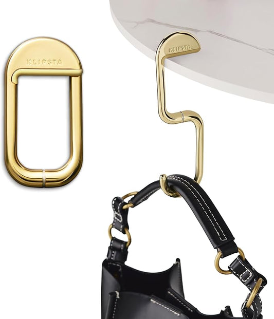 FLIP Bag Hook - Newly Redesigned. Portable Purse Hanger for Table with Magnetic Closure - Now Holds up to 50 lbs. (Gold)