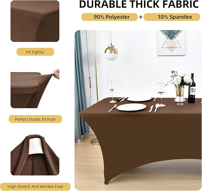 ZarzaaSik 6-Pack 6ft Spandex Table Covers for Rectangle Standard Folding Tables - Wrinkle Resistant Stretch Tablecloths - Ultimate Fitted Table Protector for Parties, Trade Shows, Wedding