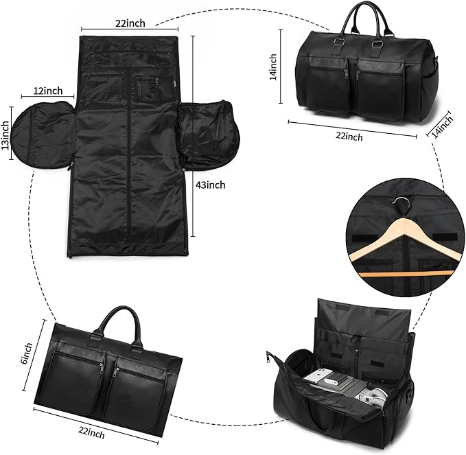 seyfocnia Convertible Travel Garment Bag, Carry-on Garment Duffel Bag for Men Women - 2-in-1 Hanging Suitcase Suit Business Travel Bag