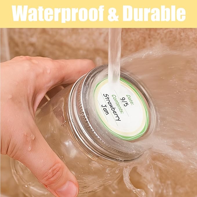 108 PCS Multicolored Mason Jar Label Stickers, Removable Waterproof & Oil Resistant, All-Purpose Adhesive Stickers for Glass Canning Jars, Spice Jars, Jam/Jelly Containers, Kitchen & Home Organization