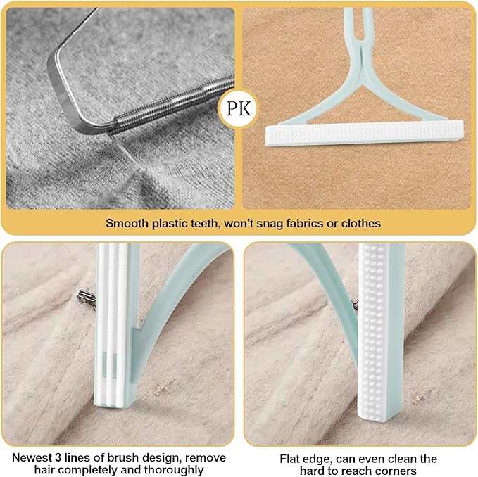 2pcs Manual Portable Fabric Shaver, 1 Metal Carpet Lint Scraper for Furniture Pet Hair Removal (1Buck Thick Rack Can Be Used for Years), 1 Reusable Fuzz Lint Remover Brush for Clothes Couch(No Snag)