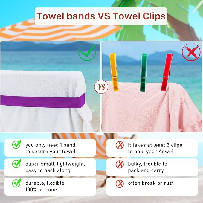 Beach Towel Bands (6 Pack), Beach Chair, Pool Chairs & Cruise Ship Essentials, The Better Towel Chair Clips Towel Holder Beach Towel Clips(6 Mix)