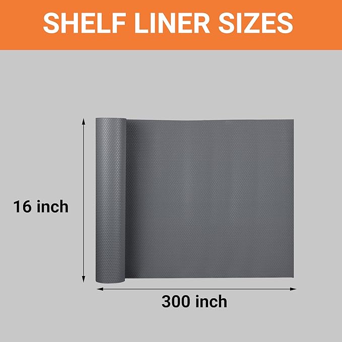 FLPMIX 16" Cabinet Shelf Liners Dark-Grey: Waterproof Kitchen Drawer Mat 16 x 300 Inch - Easy to Cut Small Cupboard Liner for Closet Pantry Shelving