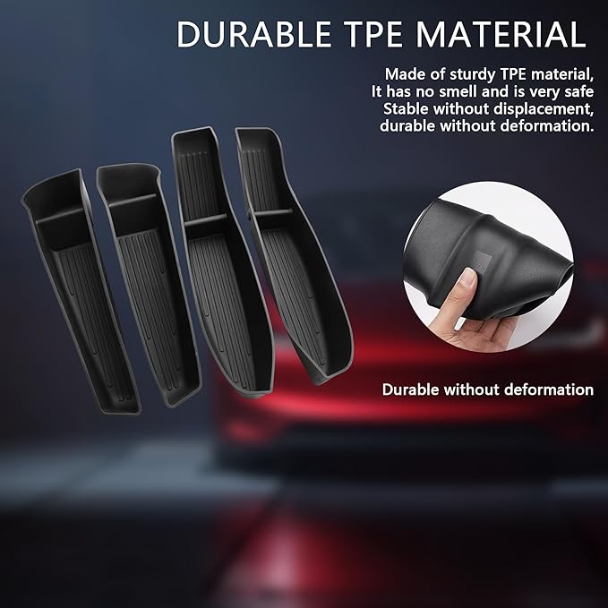 Arcoche Door Side Storage Box for Tesla Model Y Juniper Accessories 2025 2026 Door Pocket Liners,TPE Front & Rear Side Organizer Tray Protector Liner (model Y Juniper) 4pcs