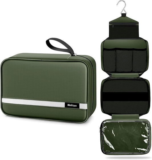 Maliton Toiletry Bag for Men & Women Large Toiletry Bags for Traveling Hanging Toiletry Bag Hygiene Bag with 4 Compartments Waterproof Bathroom Shower Bag(Olive Green)