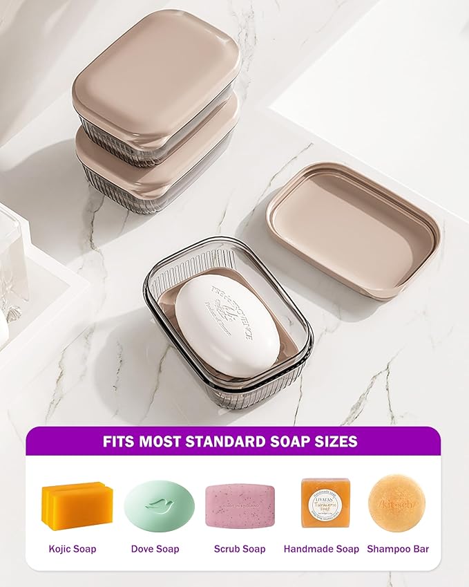 Travel Essentials Soap Holder with Lid,Leakproof Soap Dish with Drainage Layer, Portable Travel Soap Bar Case for Camping, Gym, Bathroom,Kitchen,Dormitory,Hotel(Clear)