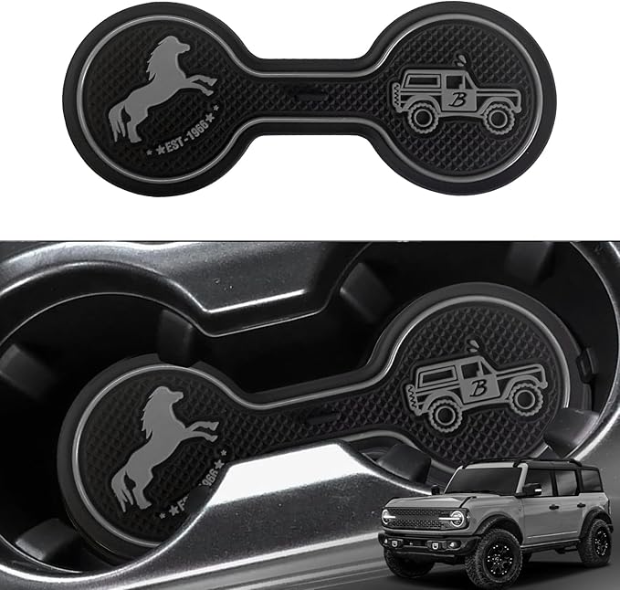 Car Cup Holder Coaster Compatible with Ford Bronco Offroad 2021-2025, Silicone Car Decorative Water Coaser, Bronco Car Accessories (Grey)