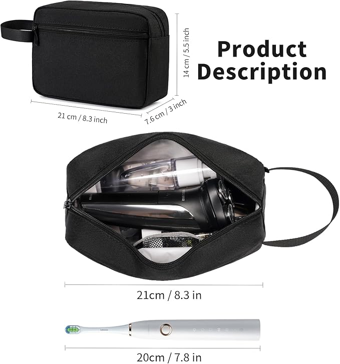 Travel Toiletry Bag, Small Cosmetic Bag, Hanging Water-Resistant Organizer for Men & Women, Ideal for Makeup, Shaving Kit, Gym Essentials & Travel Accessories (Black)