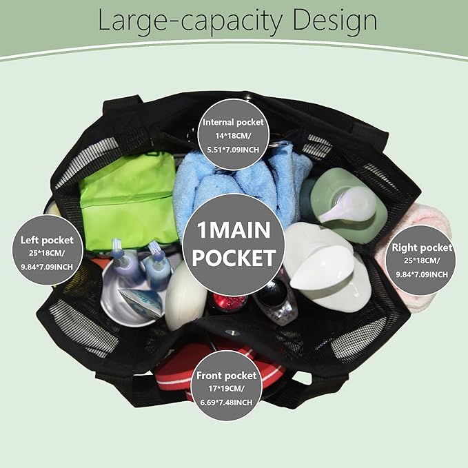 Large Mesh Shower Caddy Portable Tote, Quick Drying Bag for Travel, University Dorm, Camping, Beach, Gym, Swimming Pool, RV