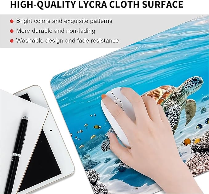 Square Mouse Pad Sea Turtle, Personalized Premium-Textured Custom Mouse Mat Design, Washable Mousepad Cloth, Non-Slip Rubber Base Computer Mouse Pads for Wireless Mouse