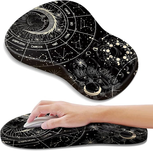 YIWEI Ergonomic Mouse Pad with Wrist Rest - Comfortable Office Mousepad with Memory Foam Wrist Support for Carpal Tunnel Relief, Mouse Pads with Non-Slip Base for Gaming and Home (Constellation)