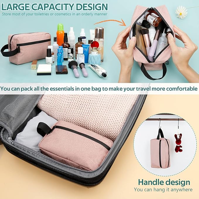 Travel Toiletry Bag for Women and Men, Water-resistant Shaving Bag for Toiletries Accessories, Foldable Storage Bags with Divider and Handle for Cosmetics Toiletries Brushes Tools