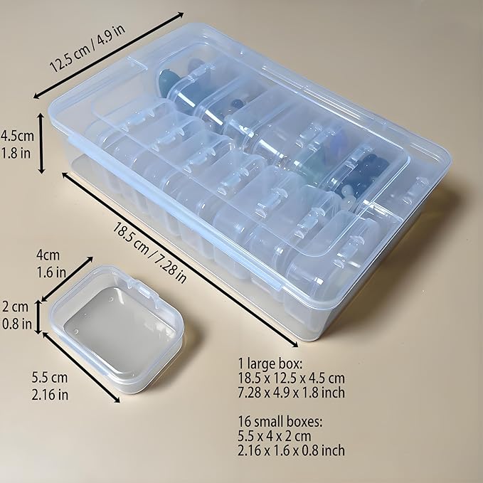 Small Bead Organizers Mini Clear Bead Storage-16 pcs Clear Plastic Boxes For beads organization,DIY project,nail art tools,diamond, building blocks,small items,with Sheets Label Stickers