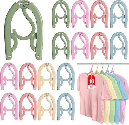 10 Pcs Travel Hangers Portable Foldable Travel Hanger Organizer, Plastic Cruise Ship Accessories Essentials Clothes Hanging Rack Folding Hangers for Traveling Camping Flying RV Europe Suitcase, Multi