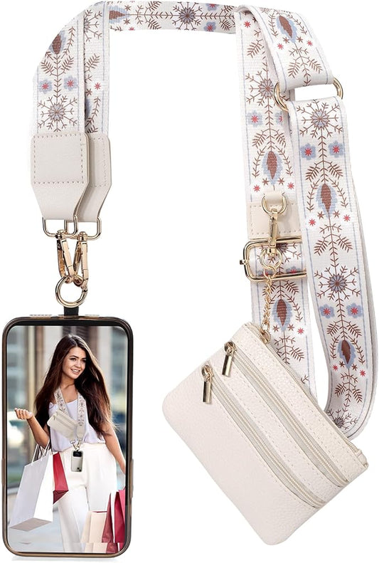 XANGNIER Clip and Go Strap for Phone with Wallet Crossbody, Phone Strap with Zippered Wallet, Adjustable Anti-Theft Cellphone Lanyard for Women, Cellphone Chain Accessories, Multicolor 9