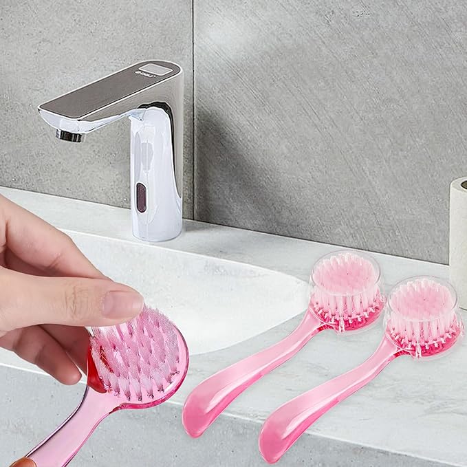3 Pcs Facial Cleansing Brush, Manual Face Brushes for Cleansing and Exfoliating, Face Scrubber to Massage, Deep Pore Exfoliation, Makeup Remove and Skin Care with Soft Bristles, Clear Pink