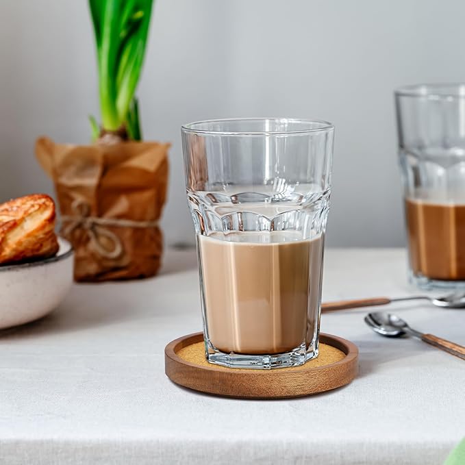 Wooden Drink Coasters Set of 4, Stackable Cup Coaster for Table, 4.2 inch Absorbent Cork Coasters Set for Tabletop Protection, Rustic Glass Coaster for Coffee, Home Decor.