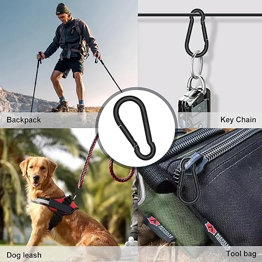 KINLINK 20 Pack Black Carabiner Clip, 3.15 inch Heavy Duty Spring Snap Hook, Small Carabiner Clips for Outdoor Camping, Swing Set, Hammock, Hiking Travel, Fishing, Quick Link Keychain