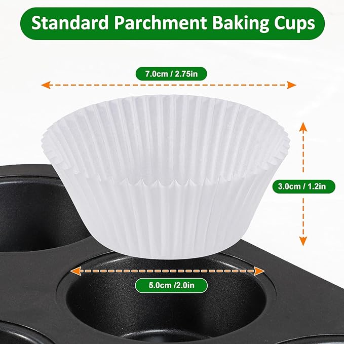 Caperci 225pcs White Parchment Cupcake Liners - Standard Muffin Liners Baking Cups, Parchment Paper Cupcake Wrappers with Excellent Greaseproof & Balanced Non-Stick, No Smell, Food Grade (White)