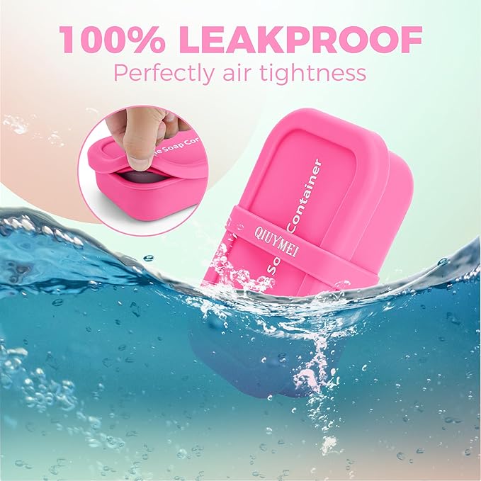 Silicone Soap Holder, Enhanced Leak-Proof Travel Soap Container with Draining Layer, Portable Bar Soap Holder, Soap Case with Soap Bag, Soap Dishes for Bathroom/Camping/Gym (Pink)