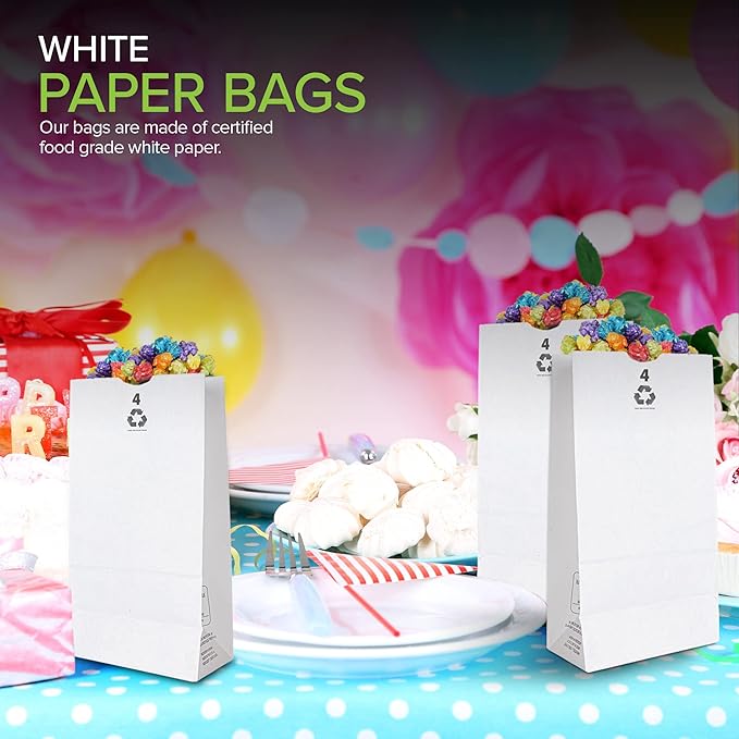 Stock Your Home 4 Lb White Paper Bags (250 Count) - Eco Friendly White Lunch Bags - Small White Paper Bags for Packing Lunch - Blank White Lunch Bags Paper for Arts & Crafts Projects