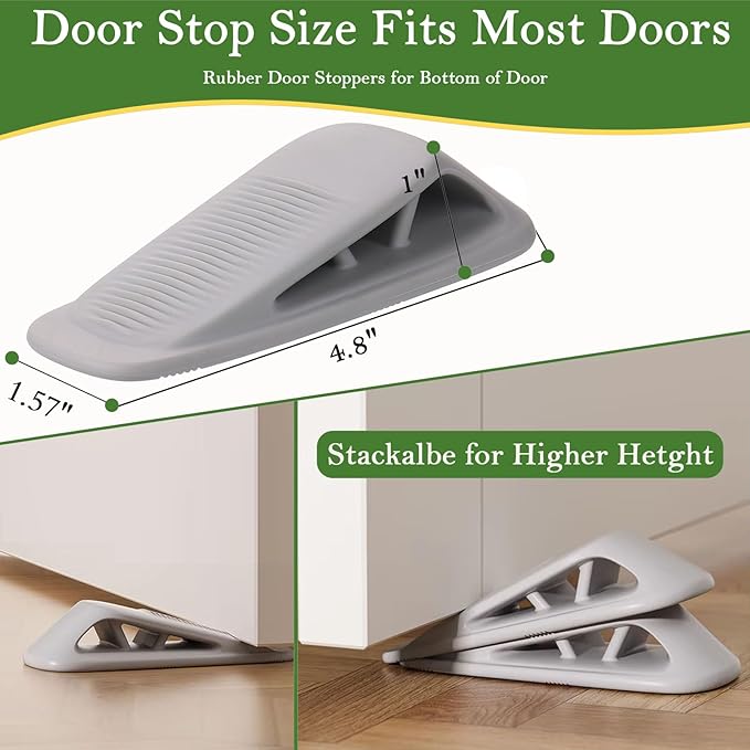 Fursafe&Q Rubber Door Stoppers for Bottom of Door, Door Stop Wedge with Holder, Heavy Duty Doorstops 4 Pack, Wall Protector for Home & Office & School & Commercial Doorstop Keep Open Stack Grey