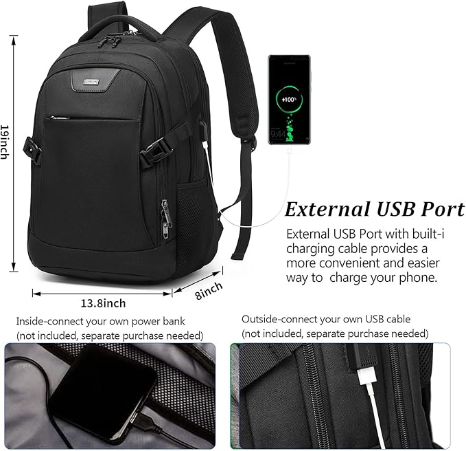 DUSLANG Anti-Theft Laptop Backpack, Black, 15.6-14-13 Inch Laptop Sleeve, USB Charging Port and Black TSA Lock