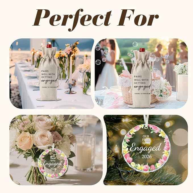1st Spring Engaged Engagement Gifts for Couples Her Engagement Party Decorations for Women Couple Our First Spring Engaged Wine Bag Acrylic Ornament 2026