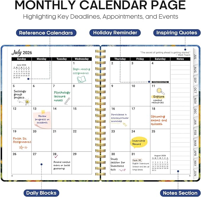 Planner 2026-2027, Academic Year Monthly and Weekly Calendar Planner, Jul 2026 - Jun 2027, Hardcover Teacher Student Planning Agenda book with Tabs, Perfect for School Office Supplies, 8.5" x 11" - Midnight Stroll