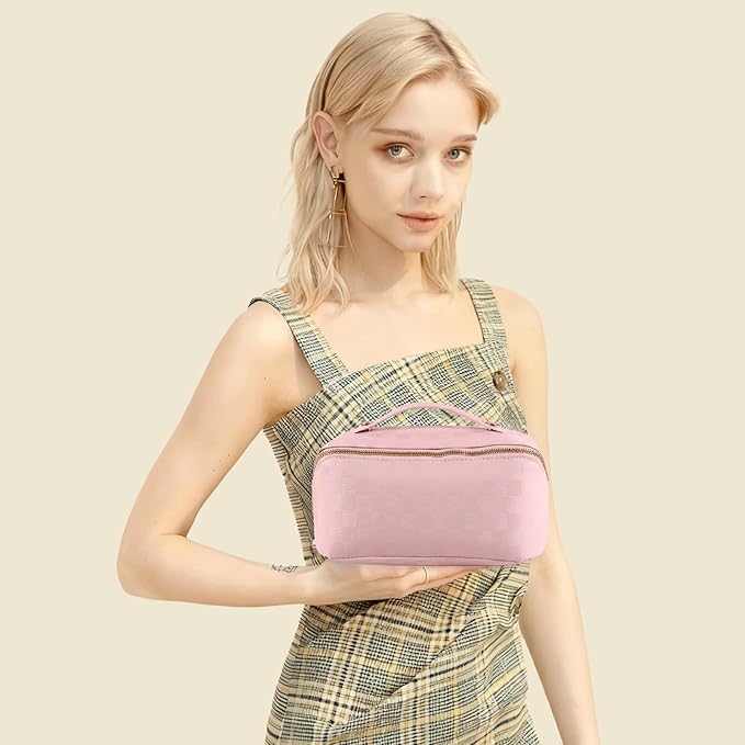 Travel Makeup Bag,Large Capacity Cosmetic Bags for Women,Waterproof Portable Pouch Open Flat Toiletry Bag Pattern Makeup Bag