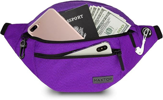 MAXTOP Large Crossbody Fanny Pack with 4-Zipper Pockets, Gifts for Enjoying Sports, Festivals, Workouts, Traveling, Running, Casual Wear - Hands-Free Wallets Waist Pack Phone Bag Carrying All Phones