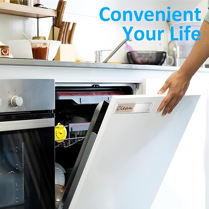 Dishwasher Magnet Clean Dirty Sign, Slide Strong Clean and Dirty Refrigerator Magnet Indicator for Dishwasher, Non-Scratch, Easy to Read, Self-Adhesive for Non-Magnetic Dishwasher（LightGray Brown）