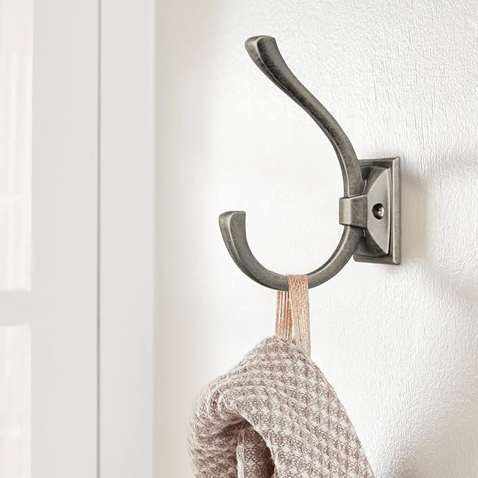 TUNNY 5 Pack Antique Design Wall Hanging Coat Hook - Matte Antique Nickel Coat Hook Towel Hook for Entry Shoe Cabinet, Wardrobe Bathroom Bedroom Furniture Hardware
