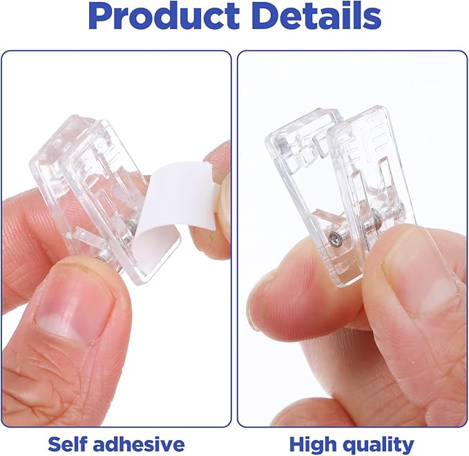 200PCS Self Adhesive Clips, Plastic Wall Hanging Clamp Sticky for Tapestry Poster Photo Office Home Decorations, Clear 1x0.5 Inch