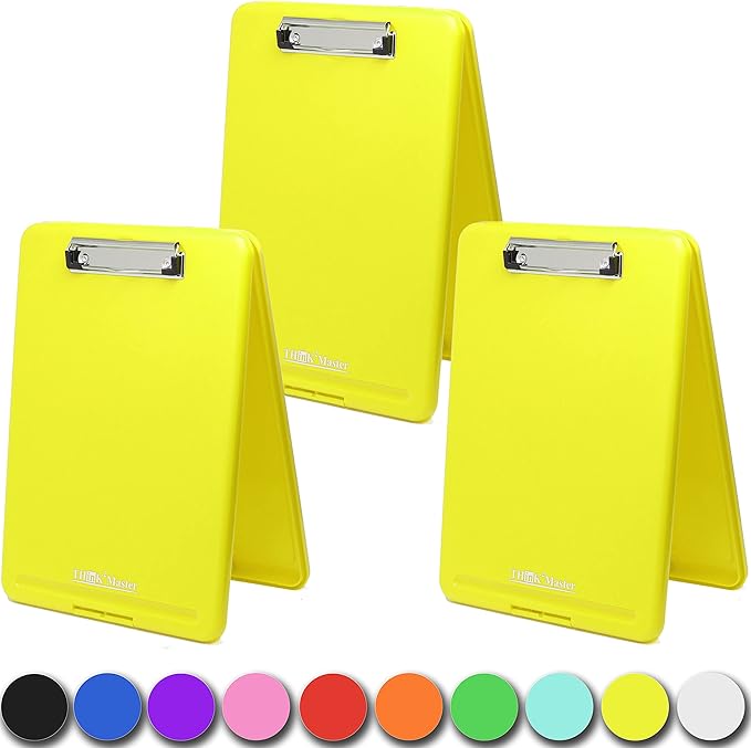 Think2Master [3 Pack] Yellow Plastic Storage Clipboard. | 25% Heavier & Sturdier| Heavy Duty and Won’t Flex Like Other Brands (Compare The Weight). Storage Compartment Holds 150 Letter Sized Paper.