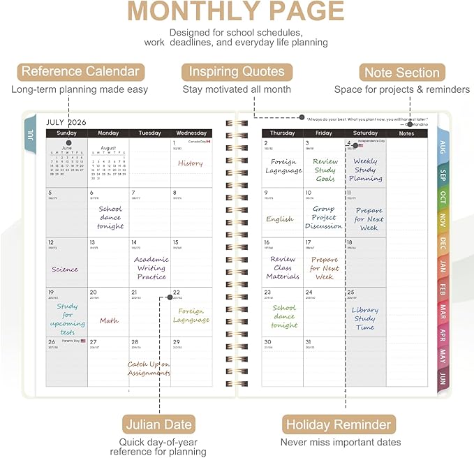 Planner 2026-2027, Weekly and Monthly Academic Planner, July 2026 - June 2027, Hardcover Calendar Agenda Book for School Year Planning, School Supplies for Teacher and Student, Letter Size(8.5'' x 11'')