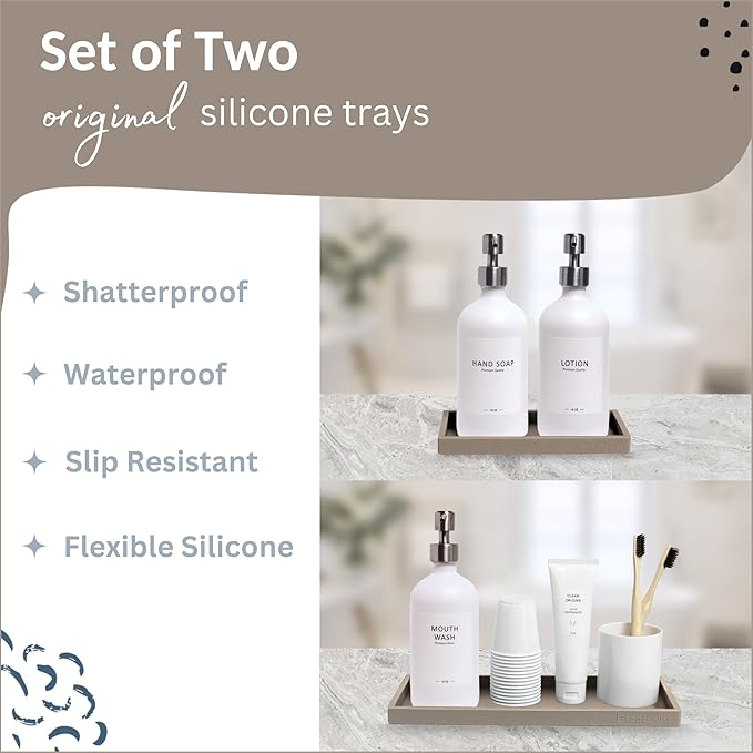 Spacewiser Countertop and Vanity Tray - 2 PC (11” and 7”) Shatterproof Silicone Kitchen and Bathroom Trays for Counter, Kitchen Soap Dispenser Tray, Vanity Trays for Bathroom, Perfume Key Tray