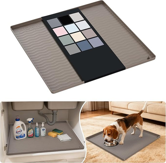 URMONA Waterproof Silicone Under Sink Mat 22'' x 22'' Shelf Liner for Kitchen and Bathroom, Cabinet and Counter Protector, Storage and Organizers, Litter Mat, Pet Cat Puppy Essentials(Beige)