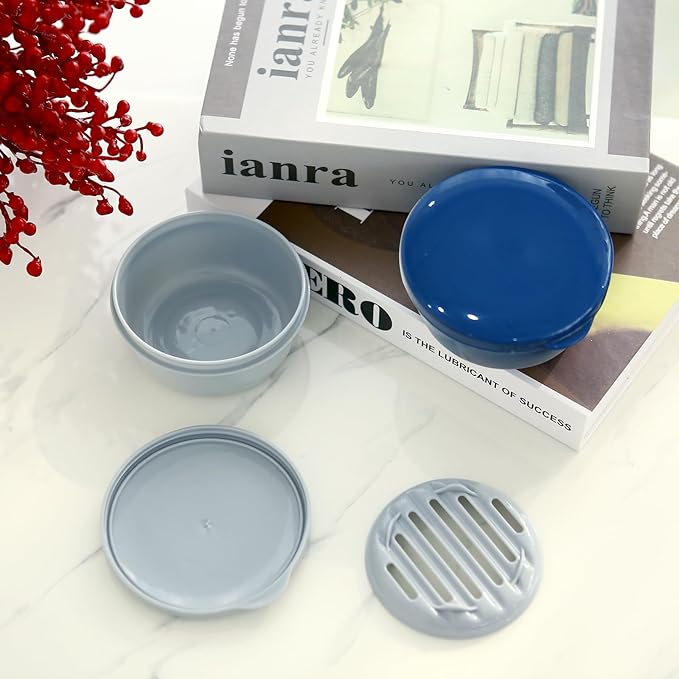2 Pack Travel Soap Container, Round Portable Soap Dishes for Soap and Shampoo Bars, Soap Holder for Travel Shower Gym Bathroom (Navy Blue, Gray)