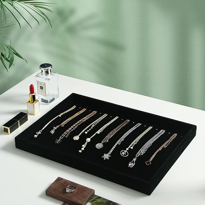 Coward Set of 2 Black Velvet Stackable Necklace Holder Organizer Tray, Velvet Necklace Display Stand for Selling, Jewelry Box Case for Storage (Necklace + Necklace)