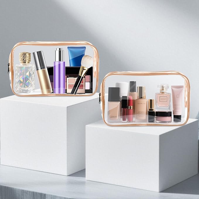 AURUZA Clear Makeup Bag,Portable Travel Toiletry Bags with Zipper, TSA Approved Clear Organizer Bags, PVC Cosmetic Pouch for Airport Airline Compliant