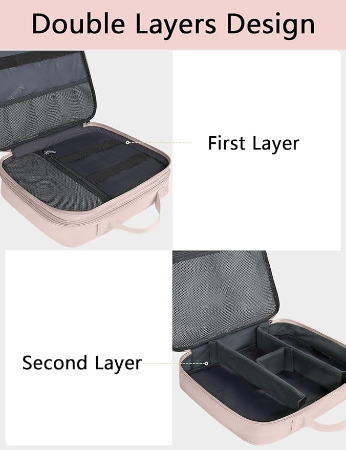 MATEIN Electronic Organizer Travel Case for Women, Double Layers Electronic Accessories Case with Handle, Portable Cord Organizer Travel for Cord, Charger, Phone, Earphone, Tablet, Pink Gift