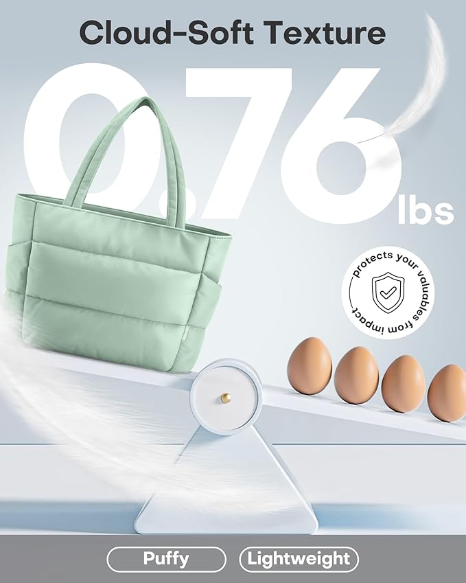 HOTOR Puffer Tote Bag for Women, Nurses - Multi-Pocket Lightweight Bag for Work - Quilted Handbag for Travel and Gym