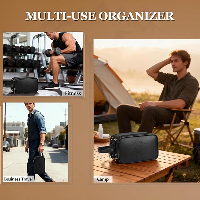 Travel Toiletry Bag for Men,Mens Shaving Bags for Toiletries,Men's Toiletry Travel Bag Leather,Personalized Travel Essentials,Birthday Gifts For Men,Black- O