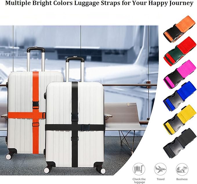 2 Pack Suitcase Straps, Bright Color Adjustable Luggage Belts, TSA Approved (Orange)